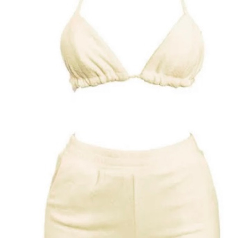 Yellow bikini top shorts combo